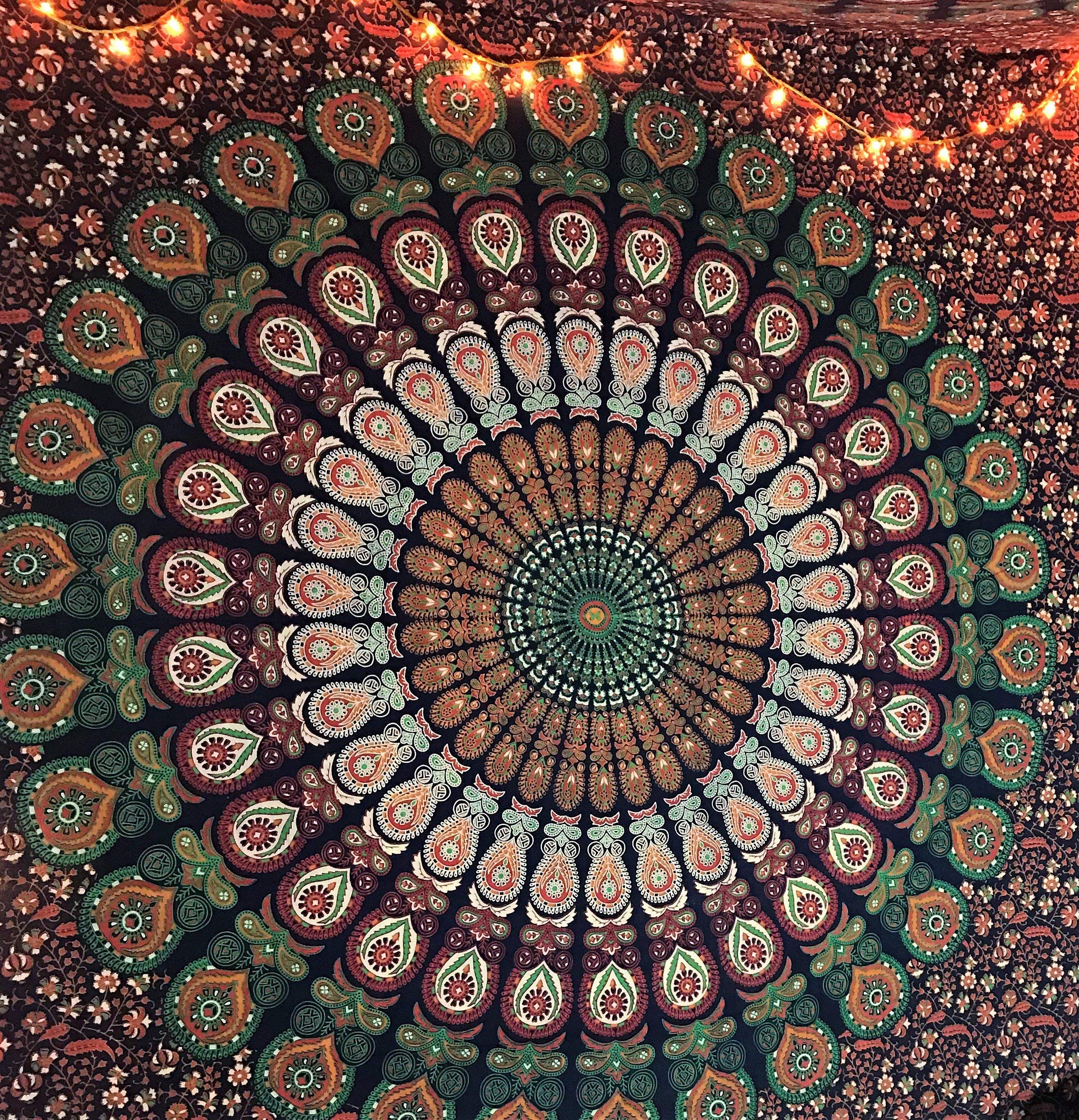 raajsee Blue Orange Tapestry Mandala Wall Hangings, Indian cotton Beach