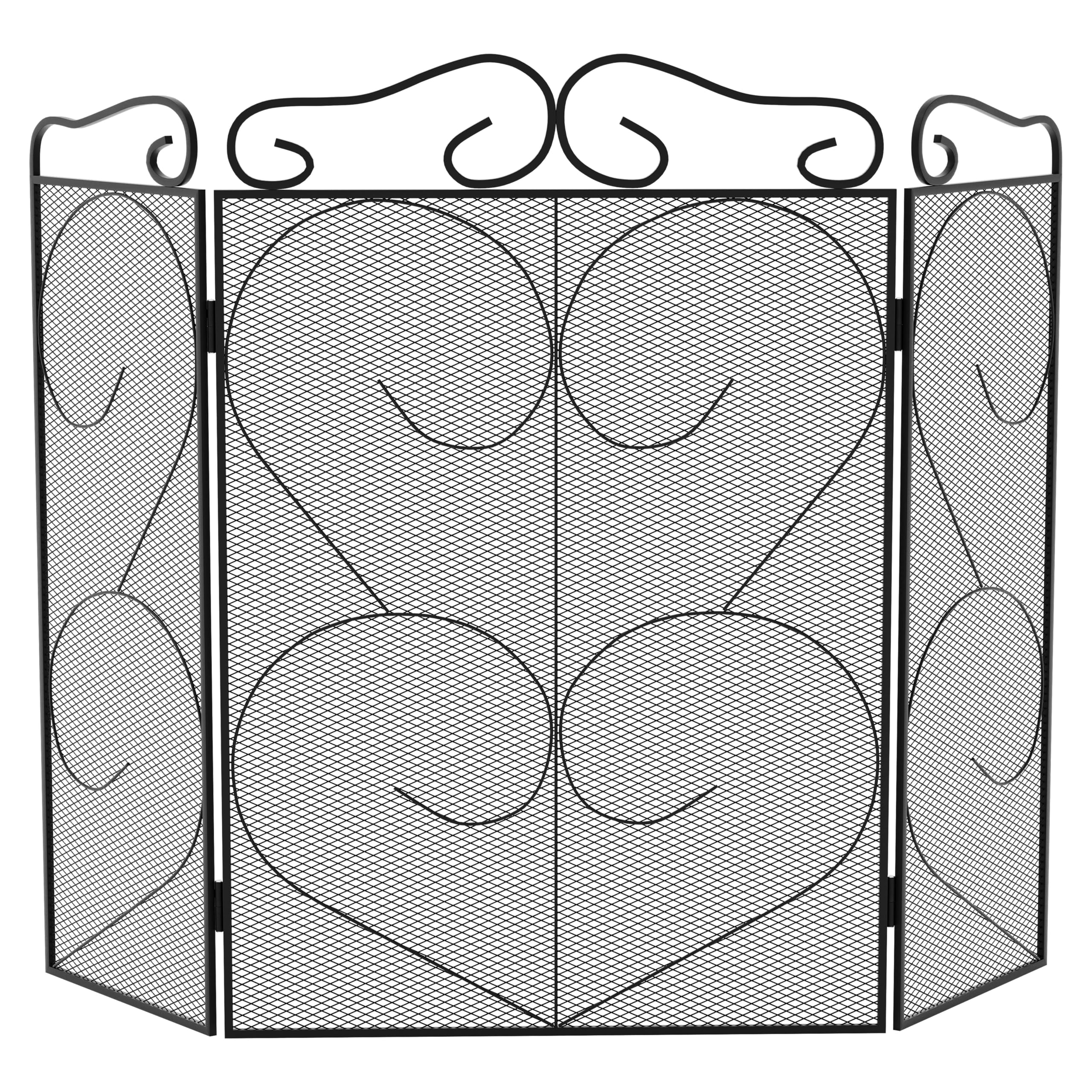 Fire Vida Tapton 3 Panel Fire Screen/Spark Fire Guard, Metal, Black