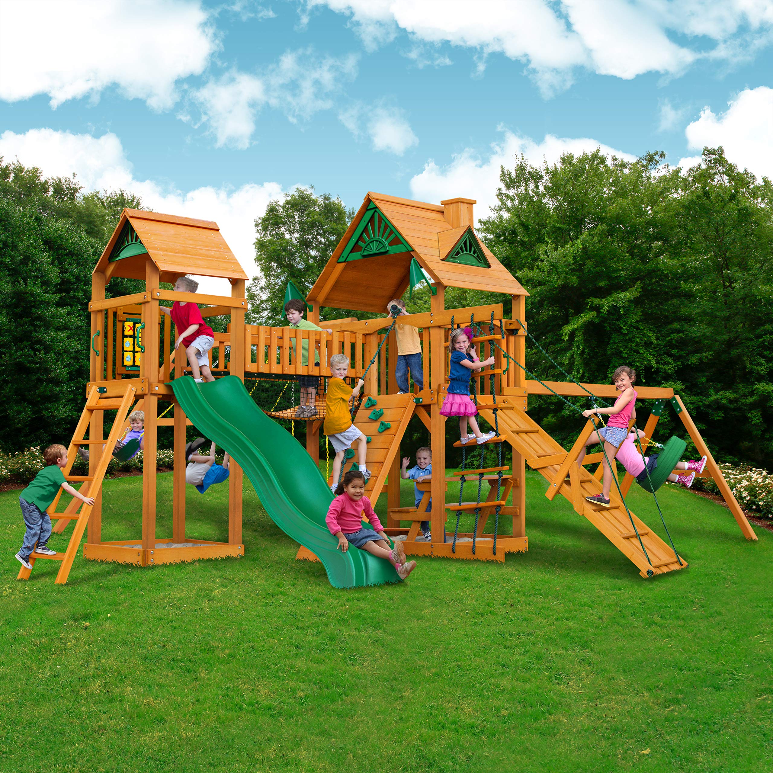 Buy Pioneer Peak Cedar Swing and Play Set w/ Wave Slide, Rock Climbing