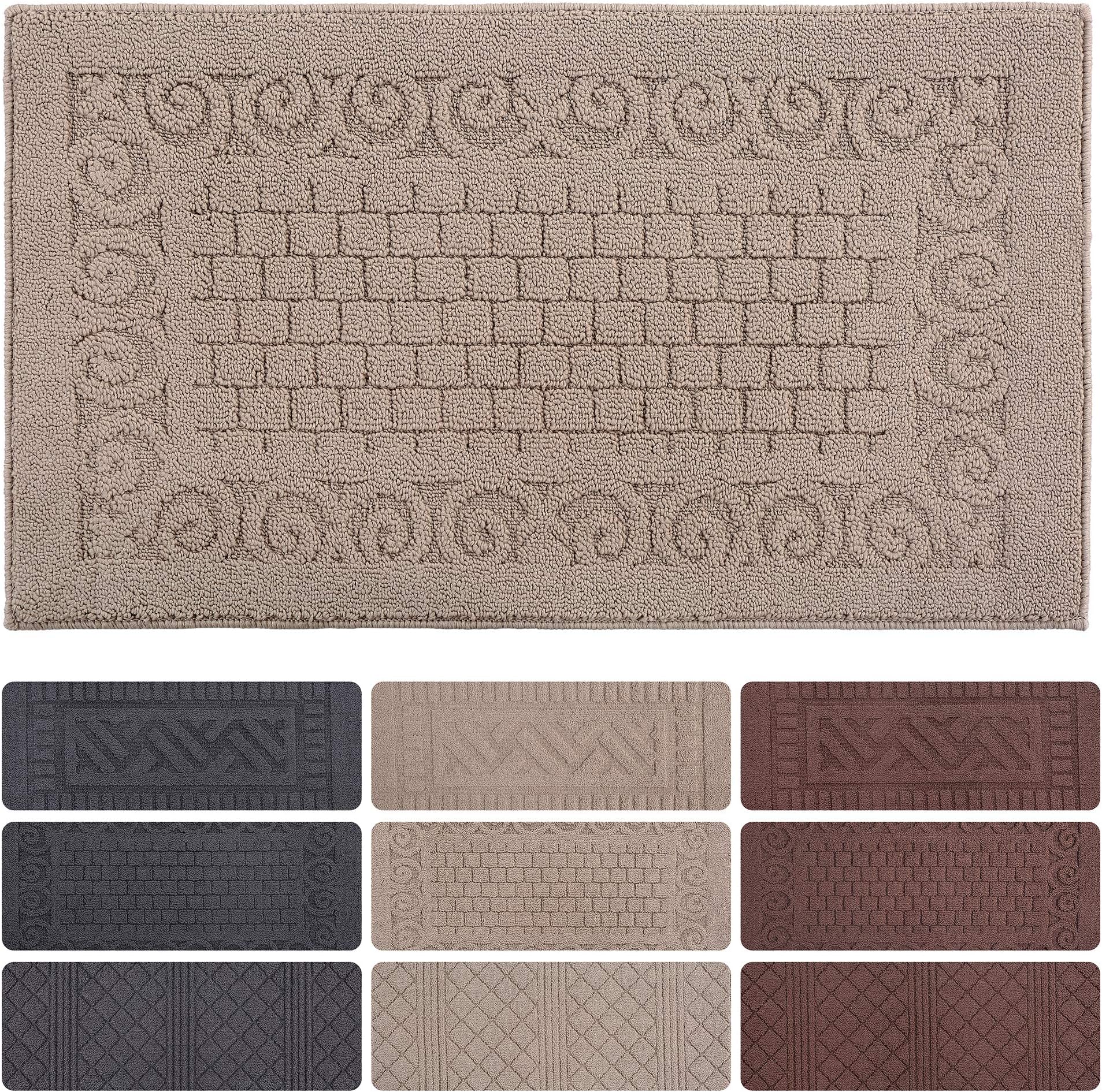 Indoor Doormat Front Door Mat Non Slip Rubber Backing Super Absorbent Mud and Snow Magic Inside Dirts Trapper Mats Front Door Rug Shoes Scraper Machine Washable - Beige, 20"x 34"
