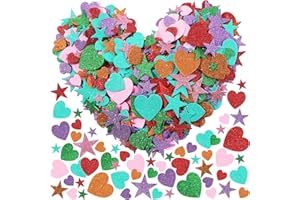 ADXCO 400 Pieces Glitter Foam Stickers Self Adhesive Heart Star Shaped Craft Stickers for Valentine's Day Crafts Decoration DIY Greeting Cards, Assorted Size, 6 Mixed Colors