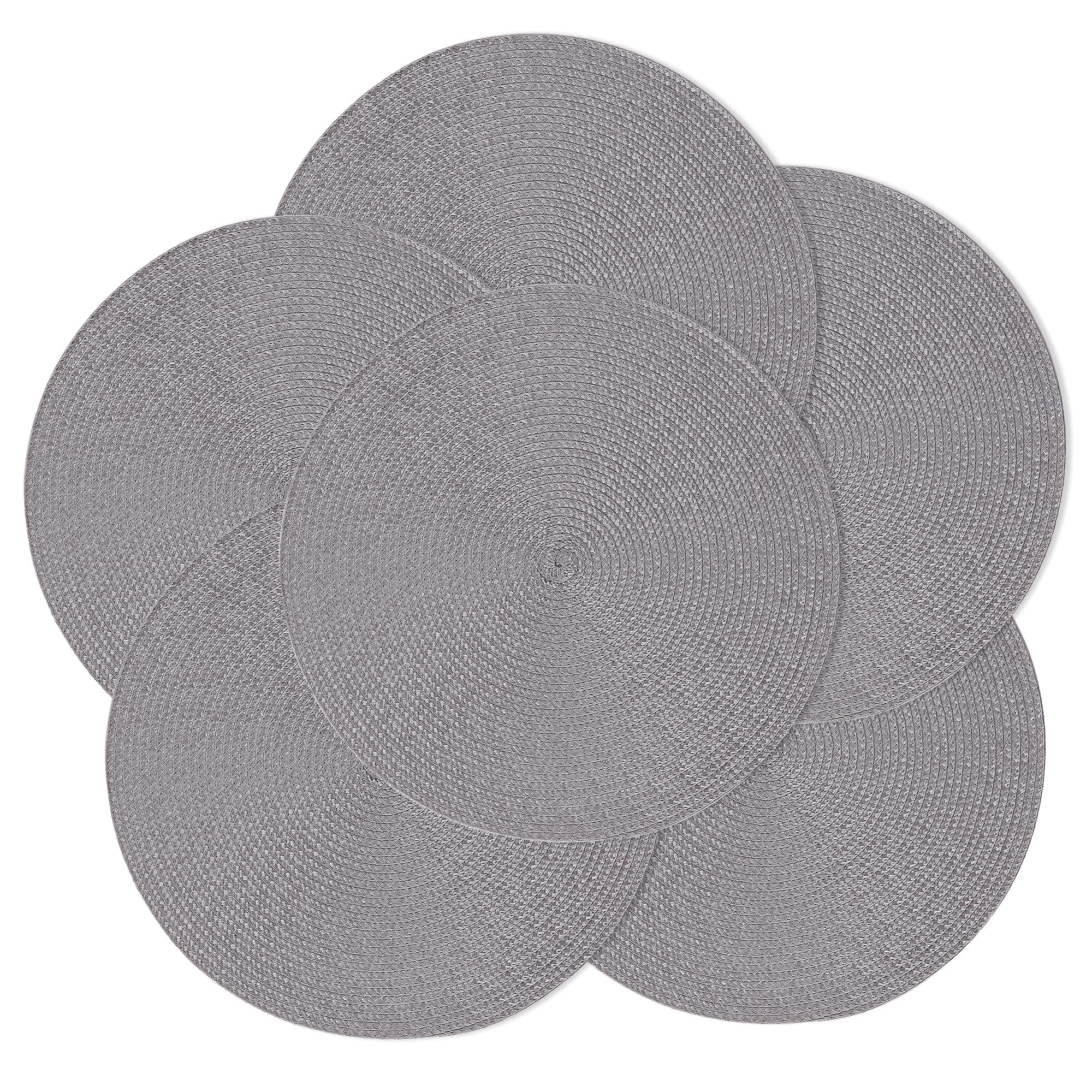 fanquare Grey Placemats Set of 6 Handmade Woven Placemats Round Table Mats Heat Resistant Washable Non-Slip Tablemats for Dining Kitchen Table Decoration 38cm