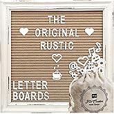Cappuccino Felt Letter Board Back to School Sign with Rustic Wood White Frame - Farmhouse Letter Board Sign with Stand - Baby Announcement 10x10 Felt Board Changeable Message Board with 350 Letter Set