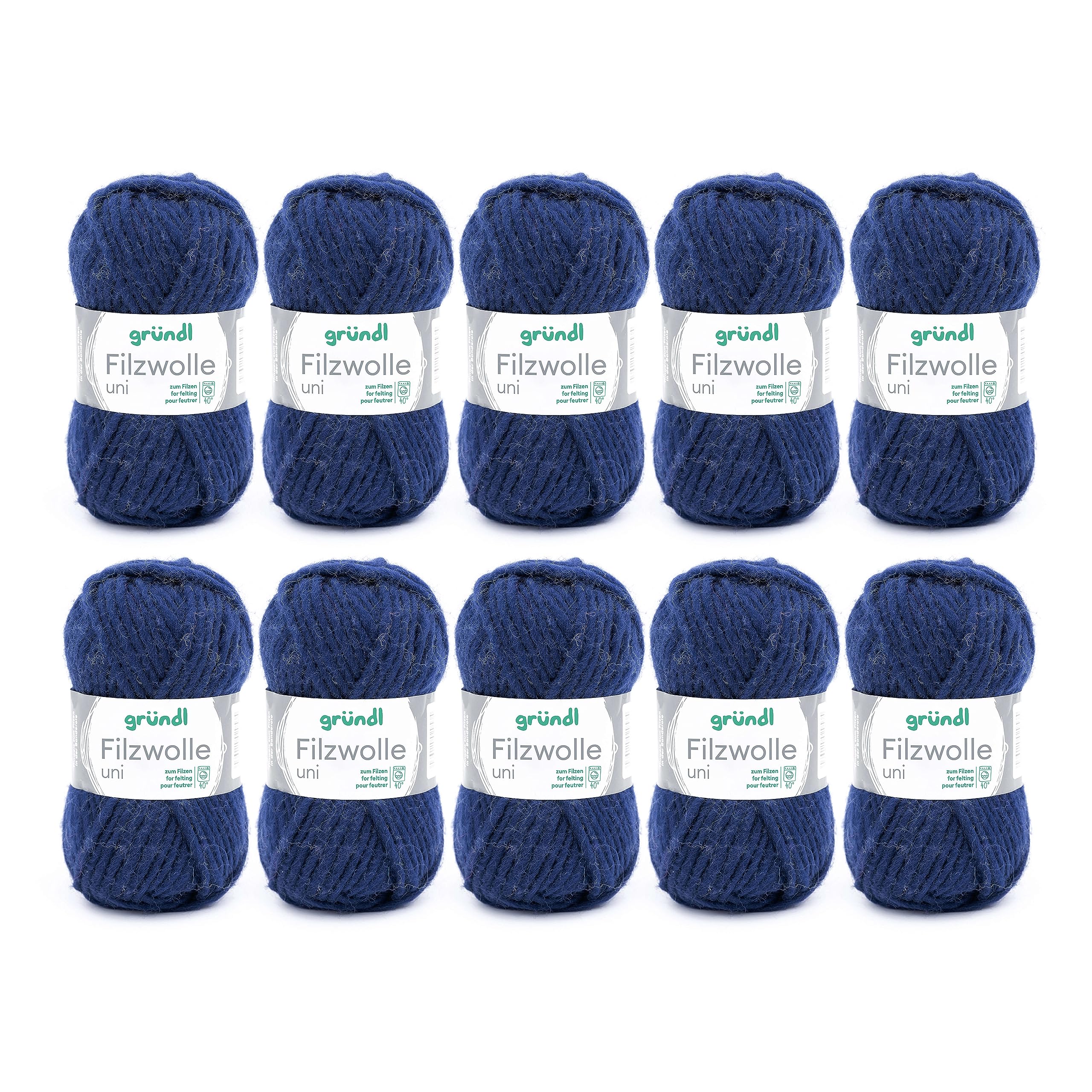 Gründl Plain Felting Wool (Wool for Felting, Knitting and Crocheting, 100% New Wool Yarn, 50 g / 50 m, Needle Size: 8-9, 10 x 50 g), Navy, 31 x 32 x 7.5 cm