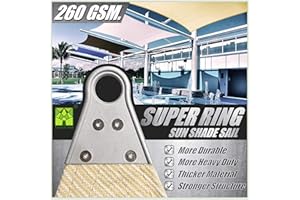 ColourTree Super Ring 16' x 16' x 16' Beige Triangle Sun Shade Sail, Commercial Grade UPF50 Canopy, Reinforced Corners & Edges, 260 GSM Fabric Heavy Duty -3 Years Warranty (We Make Custom Size)