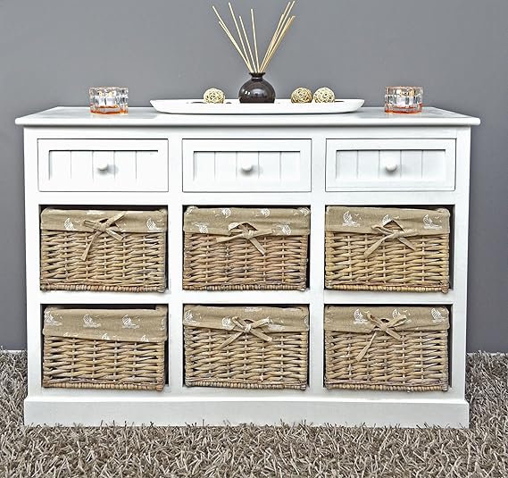 Landhaus Kommode Anrichte Sideboard Regal Schrank in weiss mit 3