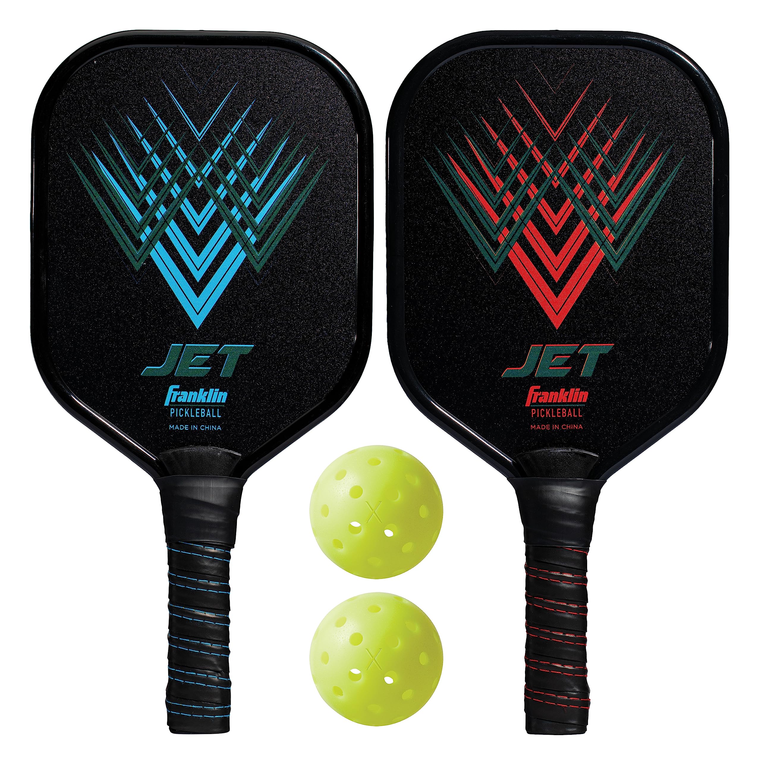 Photo 1 of Franklin Sports 2 Player Pickleball Paddles + Balls Starter Set - (2) Jet Aluminum Paddles + (2) X-40 Balls - USA Pickleball (USAPA) Approved
