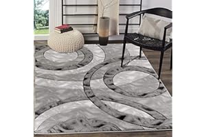 GLORY RUGS Area Rug Modern 8x10 Grey Black Circles Geometry Soft Hand Carved Contemporary Floor Carpet Fluffy Texture for Indoor Living Dining Room and Bedroom Area