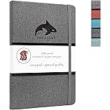 Orca Pad Hardcover Bullet Journal w/ 3 Stencils (A5) Dual-Sided Dotted Grid 100 gsm Paper, Inner Storage Pocket, Bookmark | Portable, Travel Elastic Closure | Graphite Gray Work, Home, Art Notebook