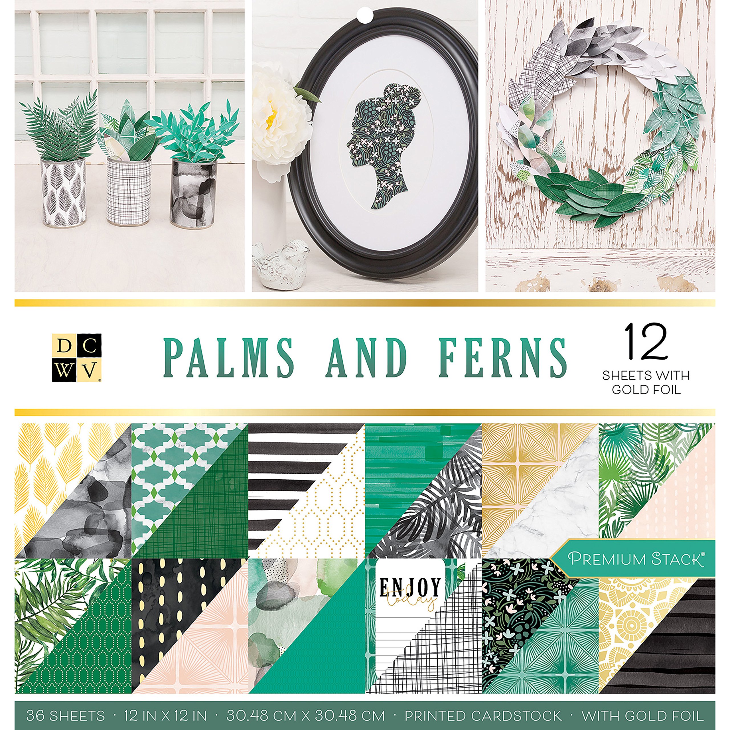 DCWV Paper Stack 12X12 Palms/Fern, Multicolor, One Size