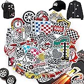 Meneng Iron On Patches for Racing Fans: 36Pcs Race Car Checkered Flag Embroidered Patch - Dynamic Racing Sew On Appliques for DIY Clothing Backpack Jacket Hat