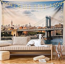 Ambesonne New York Tapestry, Manhattan Bridge and