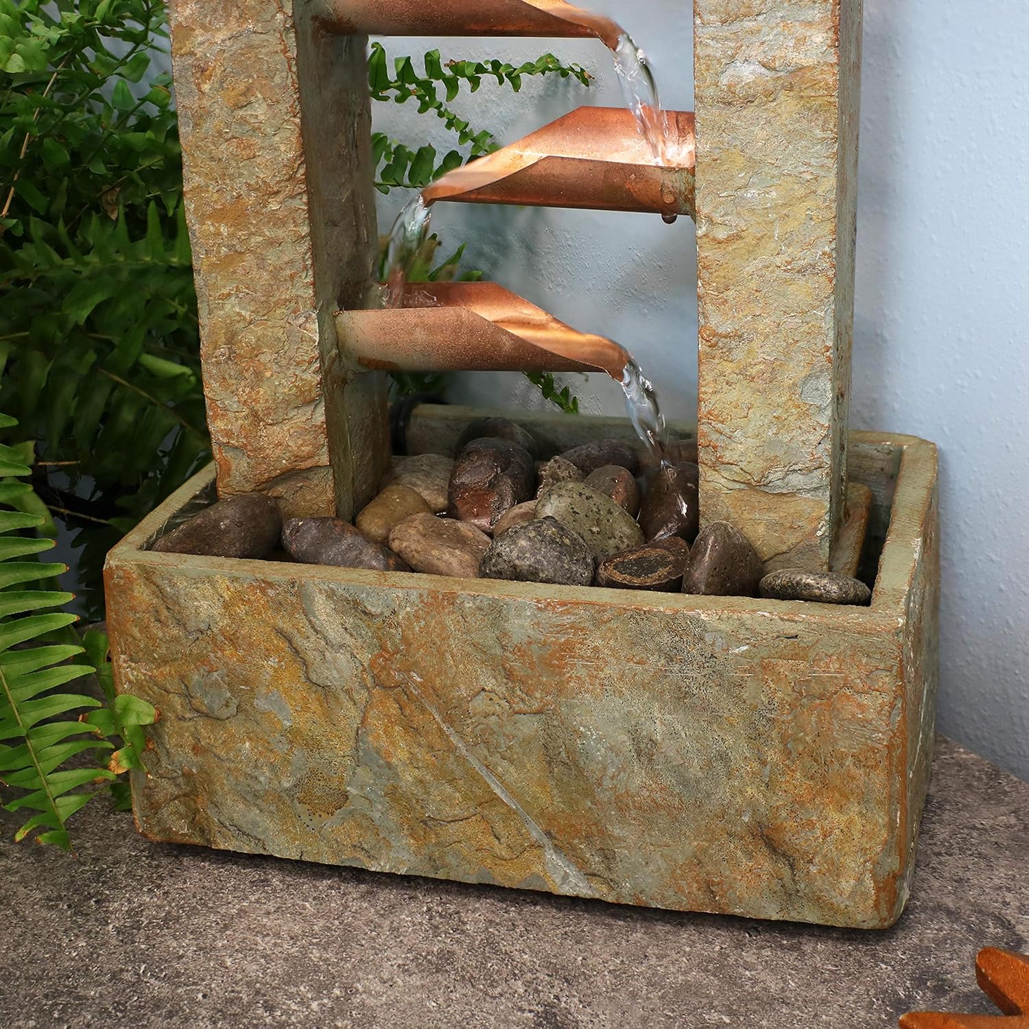 Sunnydaze 5-Tiered Copper and Slate Flowing Indoor Tabletop Fountain - Contemporary Stone Water Feature - Tranquil Decorative Accent for Home or Office - 19-Inch: Kitchen & Dining