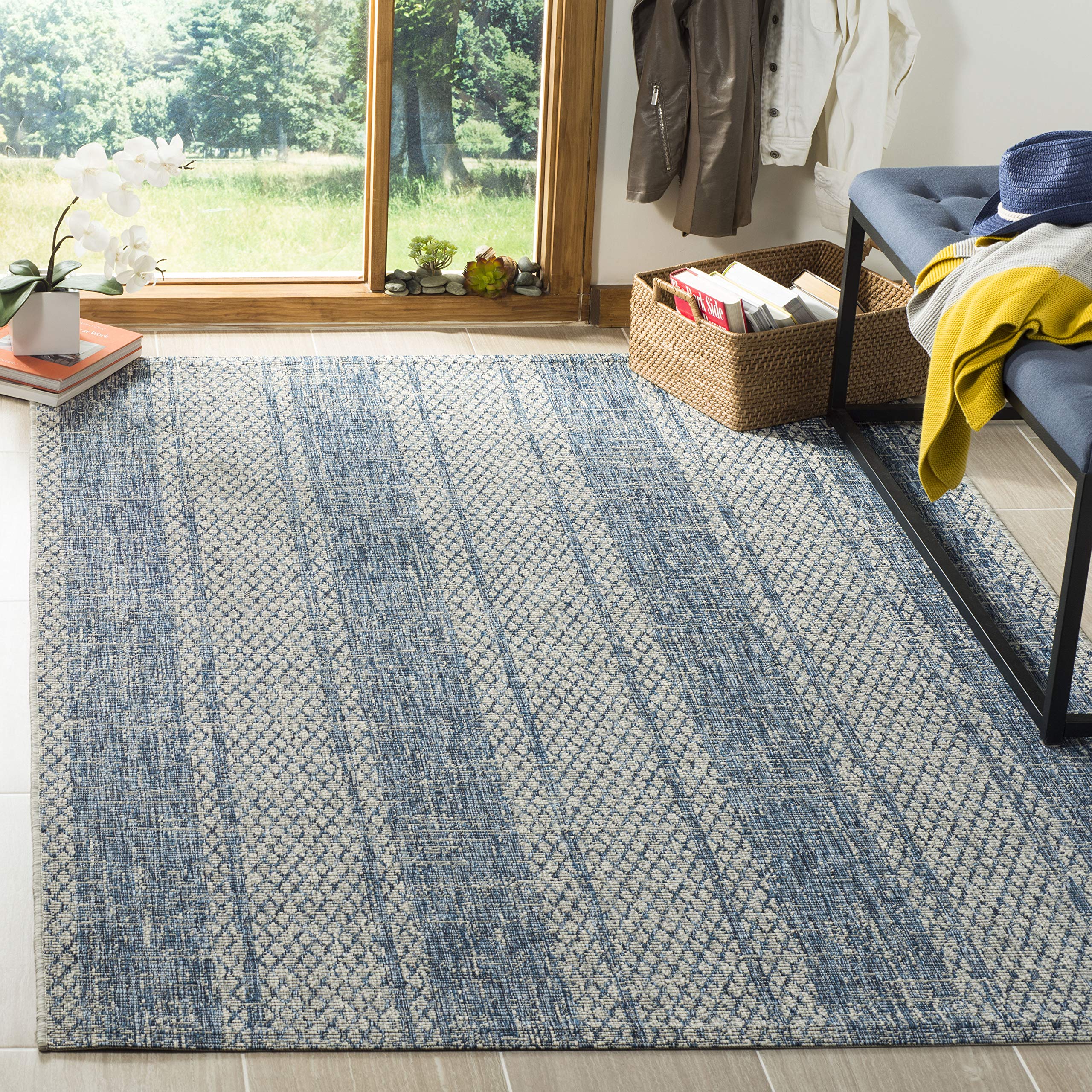 Safavieh Contemporary Indoor/Outdoor Woven Rectangle Area Rug, Courtyard Collection, CY8736, in Light Grey / Blue, 79 X 152 cm for Garden, Patio or Any Outdoor Space