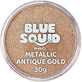 Blue Squid Face Paint Water Based Single Cake Professional Face Paint & Body Paint - Water Activated, Kids Adults Face Painting for Costume, Halloween Makeup - Metallic Antique Gold Face Paint 30g