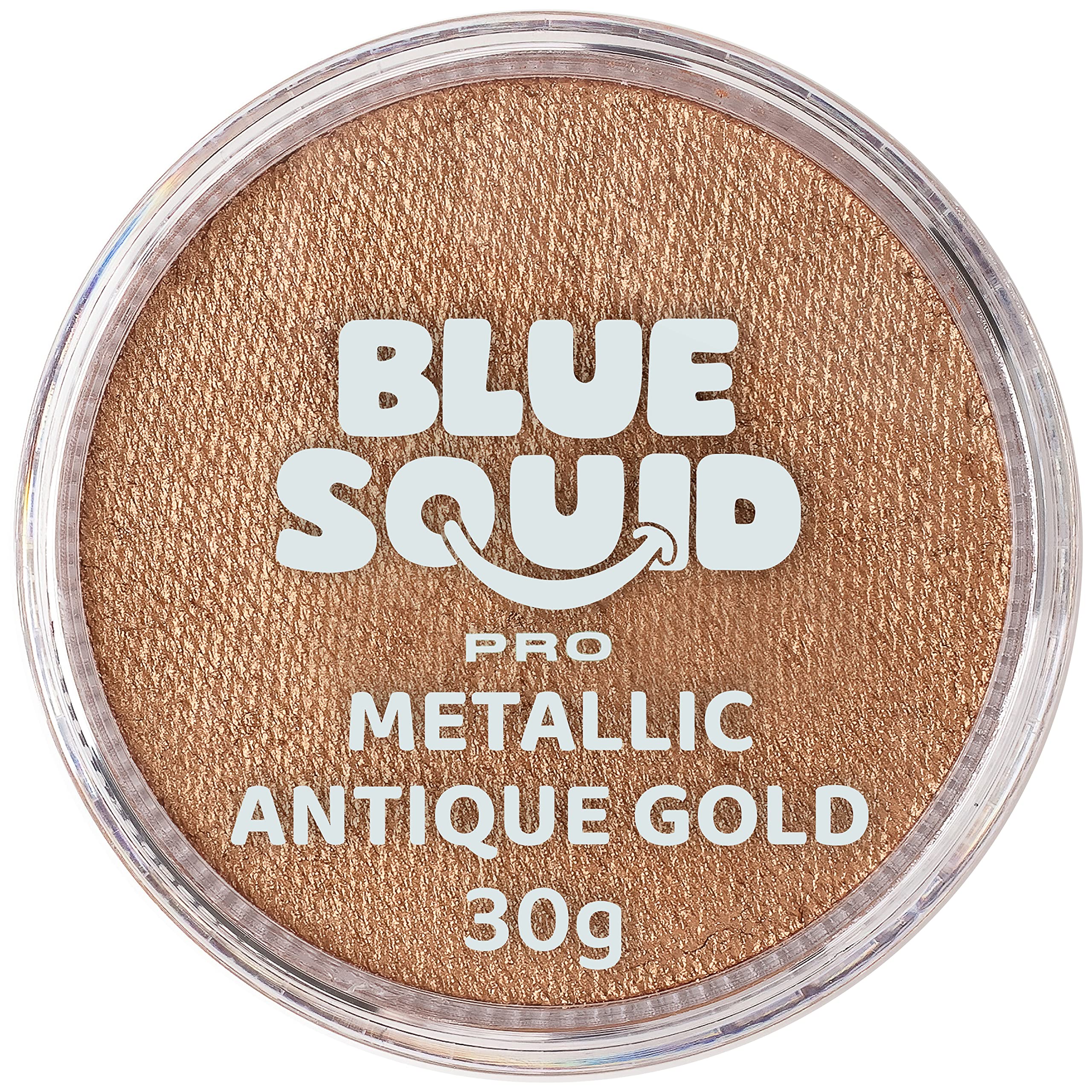 Blue Squid Face Paint Water Based Single Cake Professional Face Paint & Body Paint - Water Activated, Kids Adults Face Painting for Costume, Halloween Makeup - Metallic Antique Gold Face Paint 30g