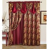 GLORY RUGS Jacquard Luxury Window 2 Panel Set Burgundy Gold Curtain with Attached Valance and Backing Bedroom Living Room Dining 2 Curtains 55x84 inches Each Jana