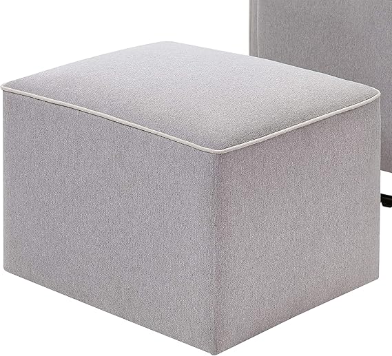 davinci olive upholstered swivel glider and ottoman in grey with cream piping