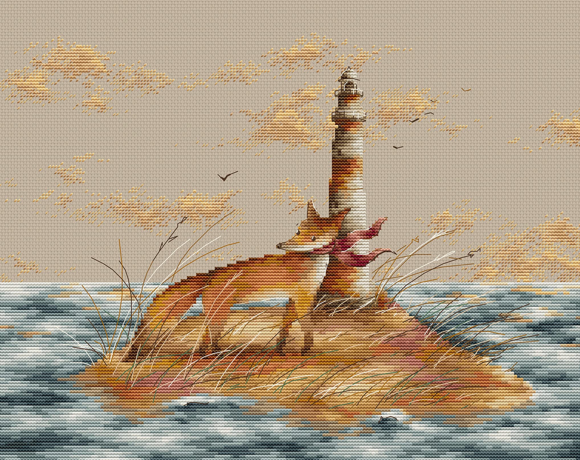Luca-S Cross Stitch Kit, Fox on Island, Counted Cross Stitch Kit for Adults, Embroidery Kit
