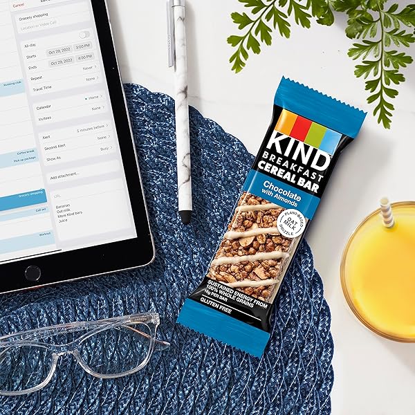 KIND BREAKFAST CEREAL BARS, CHOCOLATE WITH ALMONDS, HEALTHY SNACKS, GLUTEN FREE, 100% WHOLE GRAINS, 3G PROTEIN, 6 COUNT
