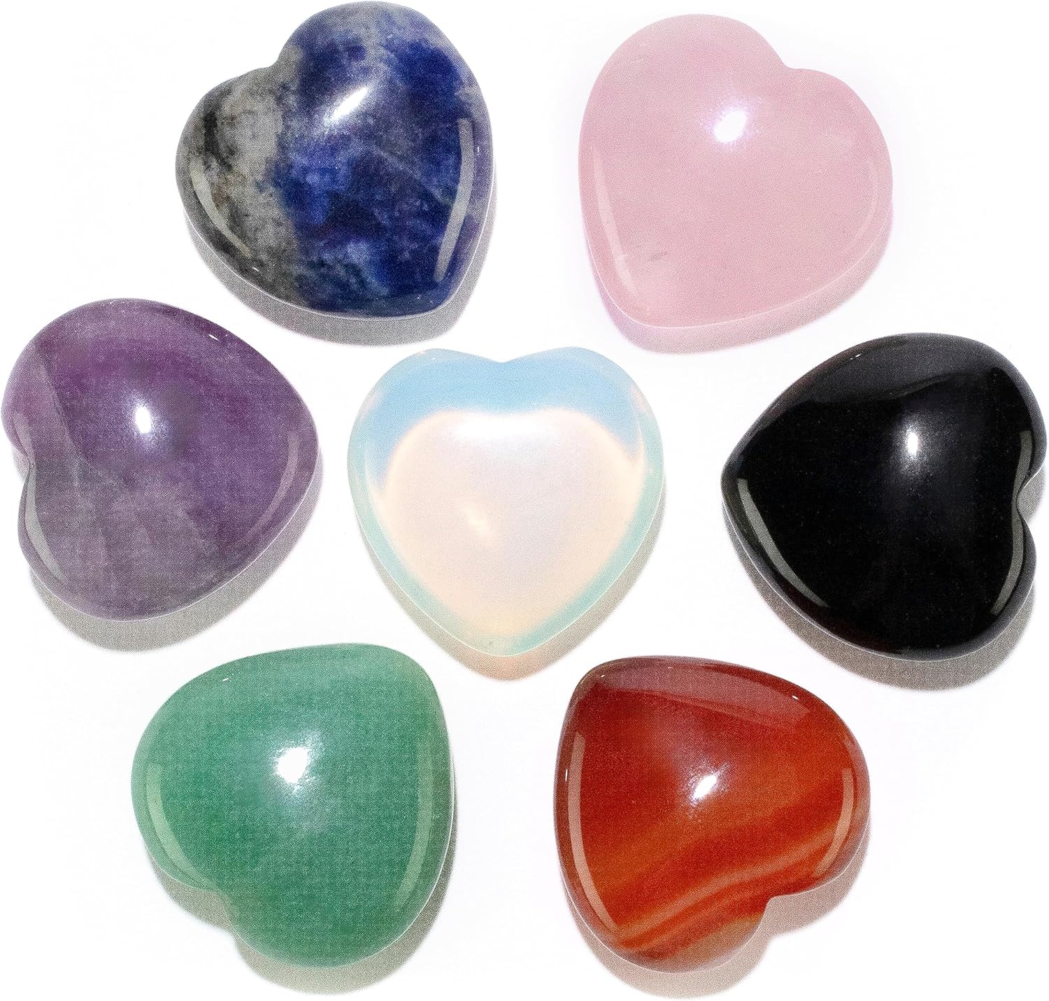 Indoor Fountains & Accessories - KALIFANO 7 Gemstone Heart Carvings Bundle - High Energy Reiki Crystals (Amethyst, Aventurine, Carnelian, Obsidian, Opalite, Rose Quartz, Sodalite) with Healing Properties