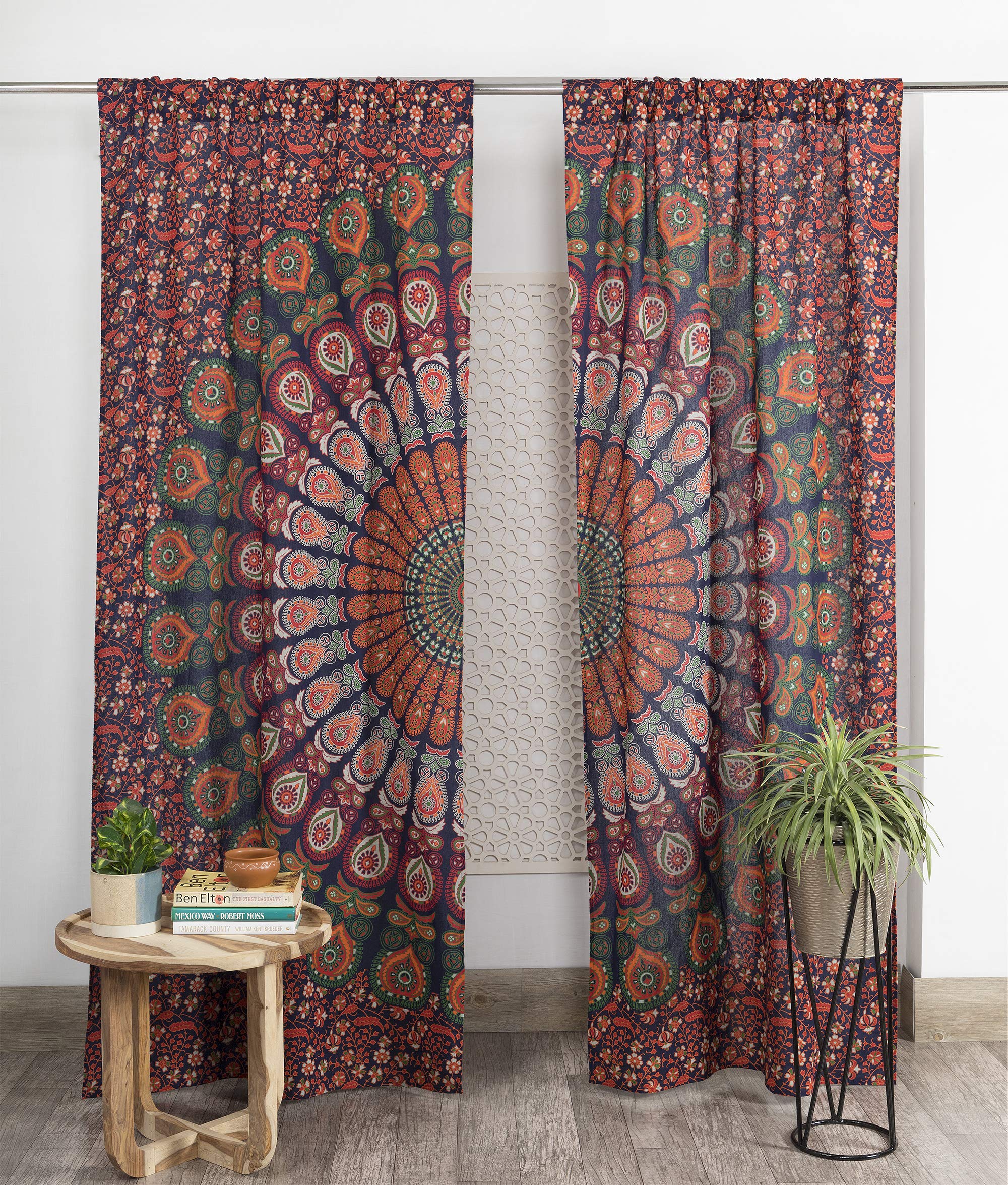 Popular Handicrafts Indian Hippie Bohemian Beautiful Peacock Mandala Curtain Panels Neavy Blue — image 1