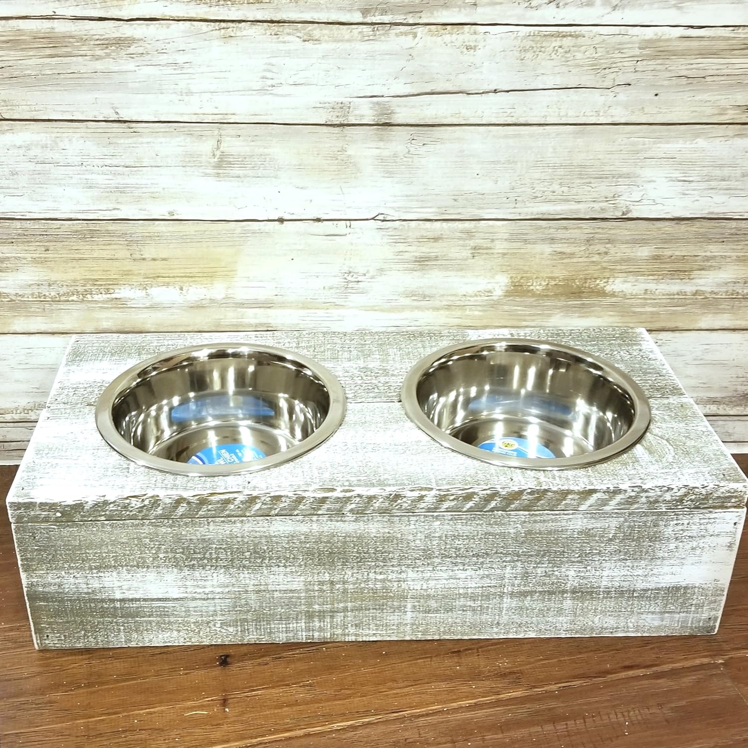 Rustic Wood Raised Dog Bowl Handmade