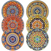 vancasso Colorful Dinner Plates Set of 6, 10.5 Inch Ceramic Kitchen Plates | Boho Dinner Plates Set, Bohemian Printed Dishes for Dining, Microwave &amp; Dishwasher Safe Plate Set, Series KRVI