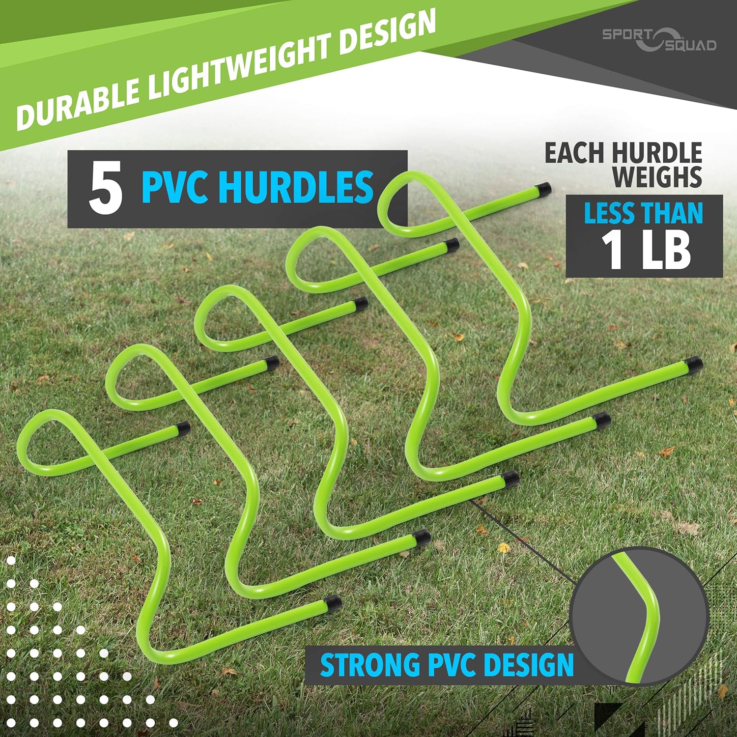 Sport Squad Speed Hurdles - 7" PVC Agility Training Hurdles - Pack of 5 Hurdles - Perfect for Soccer, Football, or Plyometric Training - Lightweight and Compact Storage : Sports & Outdoors