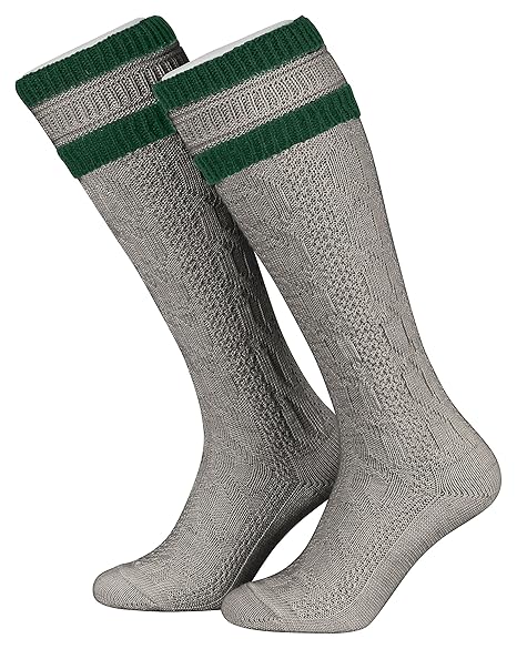Piarini 1 Paar Herren Trachtenstrümpfe I Trachtensocken mit Zopfmuster I Trachtenstutzen mit Umschlag aus Wolle lang