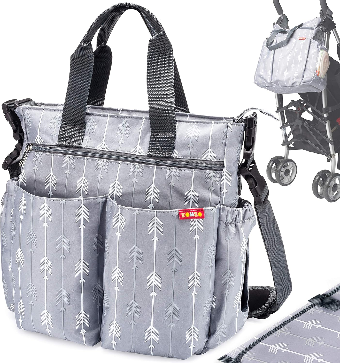 Diaper Bag for Baby By Zohzo Diaper Tote Bag With Changing Pad, Insulated Pockets, Wipes