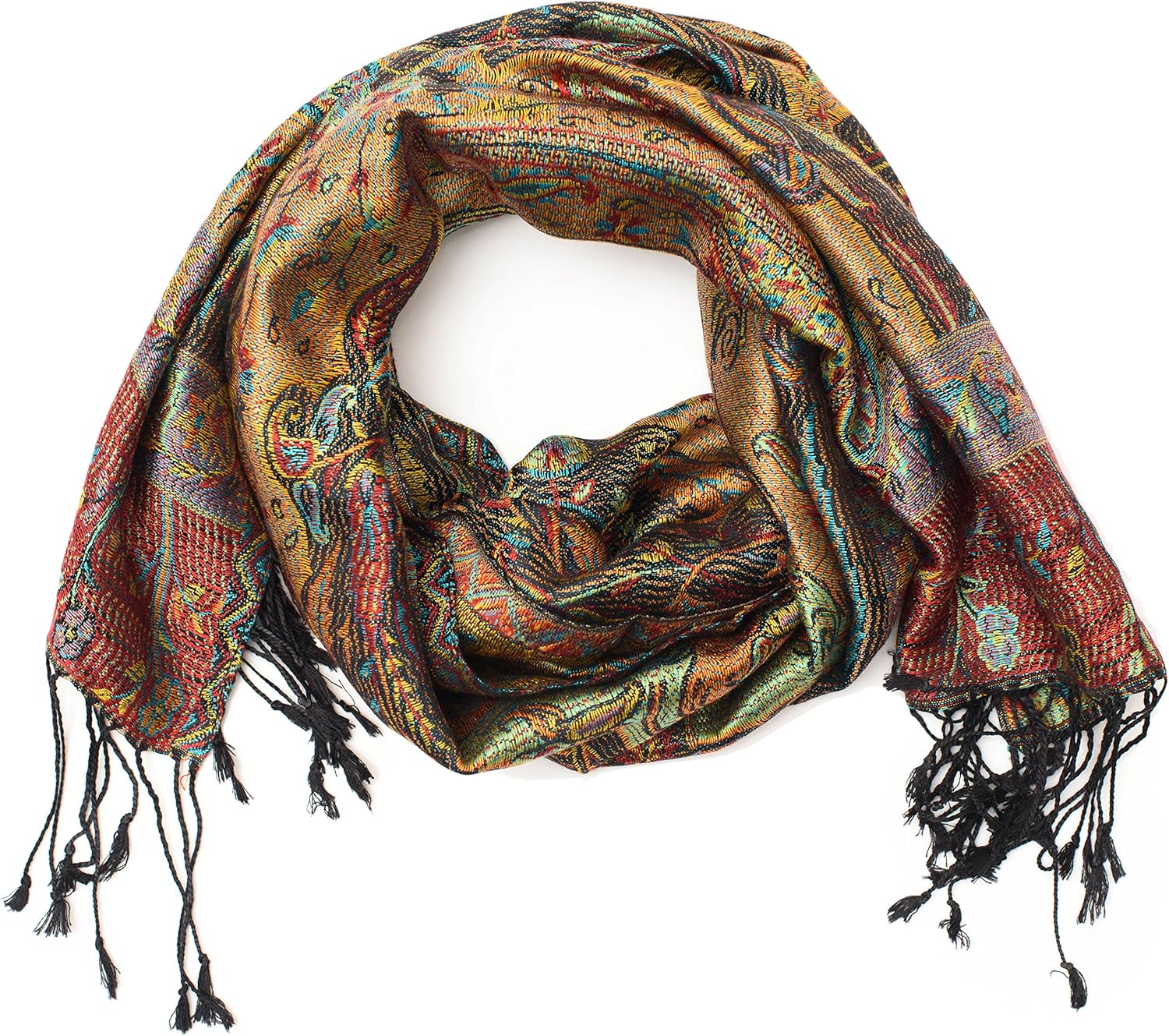 Pashmina 100 Silk Scarf from India for Women & Men, Paisley Design, 63