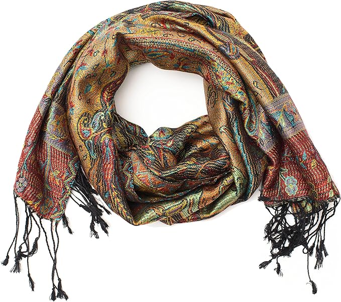 Pashmina 100 Silk Scarf from India for Women & Men, Paisley Design, 63