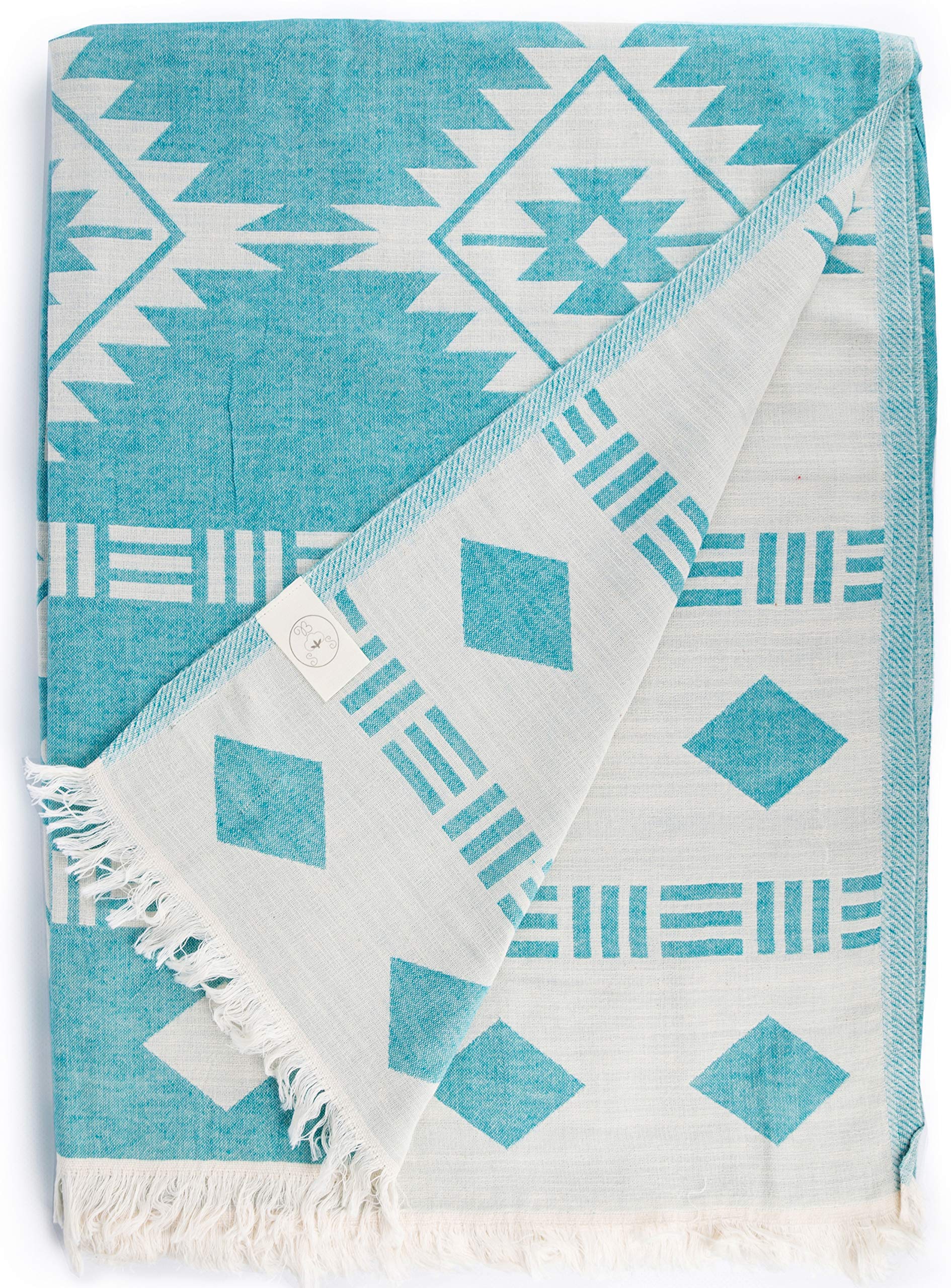 Bersuse 100% Cotton - Belize XXL Throw Blanket Turkish Towel - Aqua