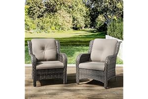 Joyside Outdoor Wicker Chair Rattan Patio Dining Chairs Set of 2 PE Wicker Patio Chairs with 4inch Seat Cushions Outdoor Patio Seating Chair for Garden(Mixed Grey/Beige)