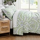 Southshore Fine Living, Inc. Oversized Full/Queen Size Comforter Bedding Set, Boho Bedding, Paisley Print Bedspread, Full Size/Queen Bed Comforter Set with 2 Matching Shams, Pure Melody Green