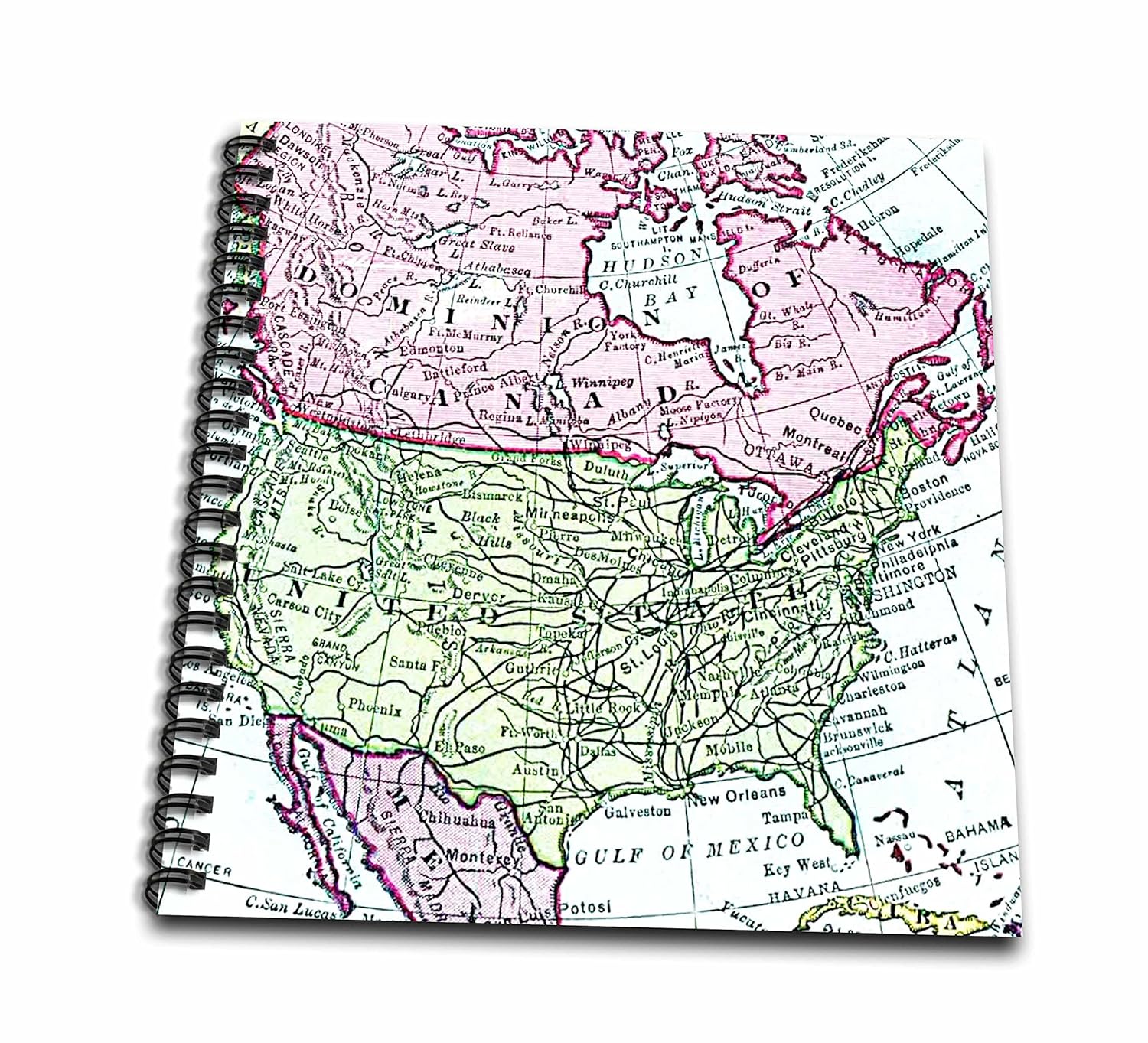 Memory Faded Inspirationzstoreヴィンテージマップ アメリカカナダメキシコ B00ke2isna Look旅行地理マップピンクグリーン Book 12x12 ビンテージマップ北アメリカの Book Memory Drawing Db 2 Book 12x12 スケッチブック 定番人気