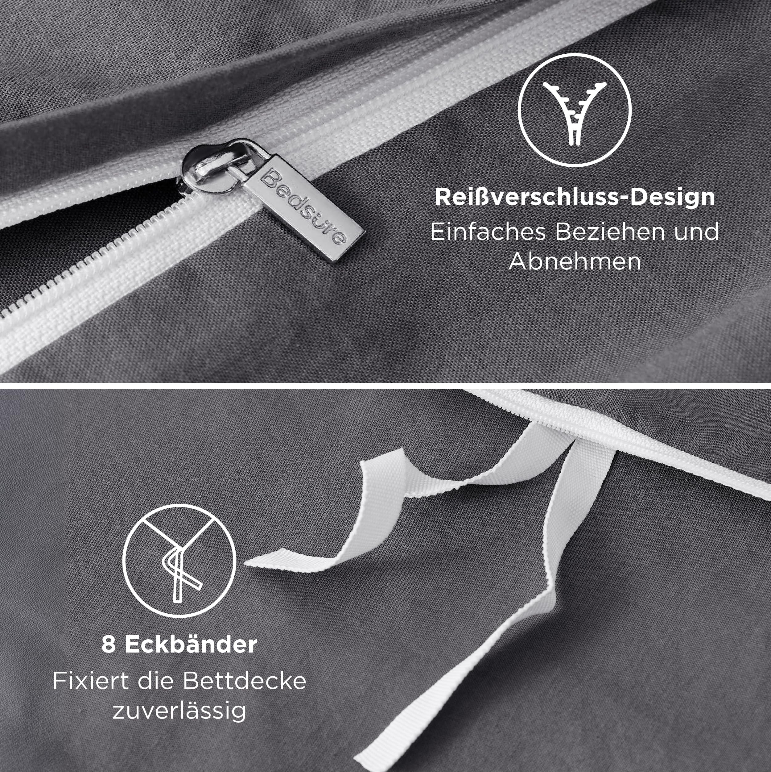 BEDSURE Bettwäsche 135x200 Baumwolle 4teilig - Anthrazit, 2 Kissen 80x80 cm 6