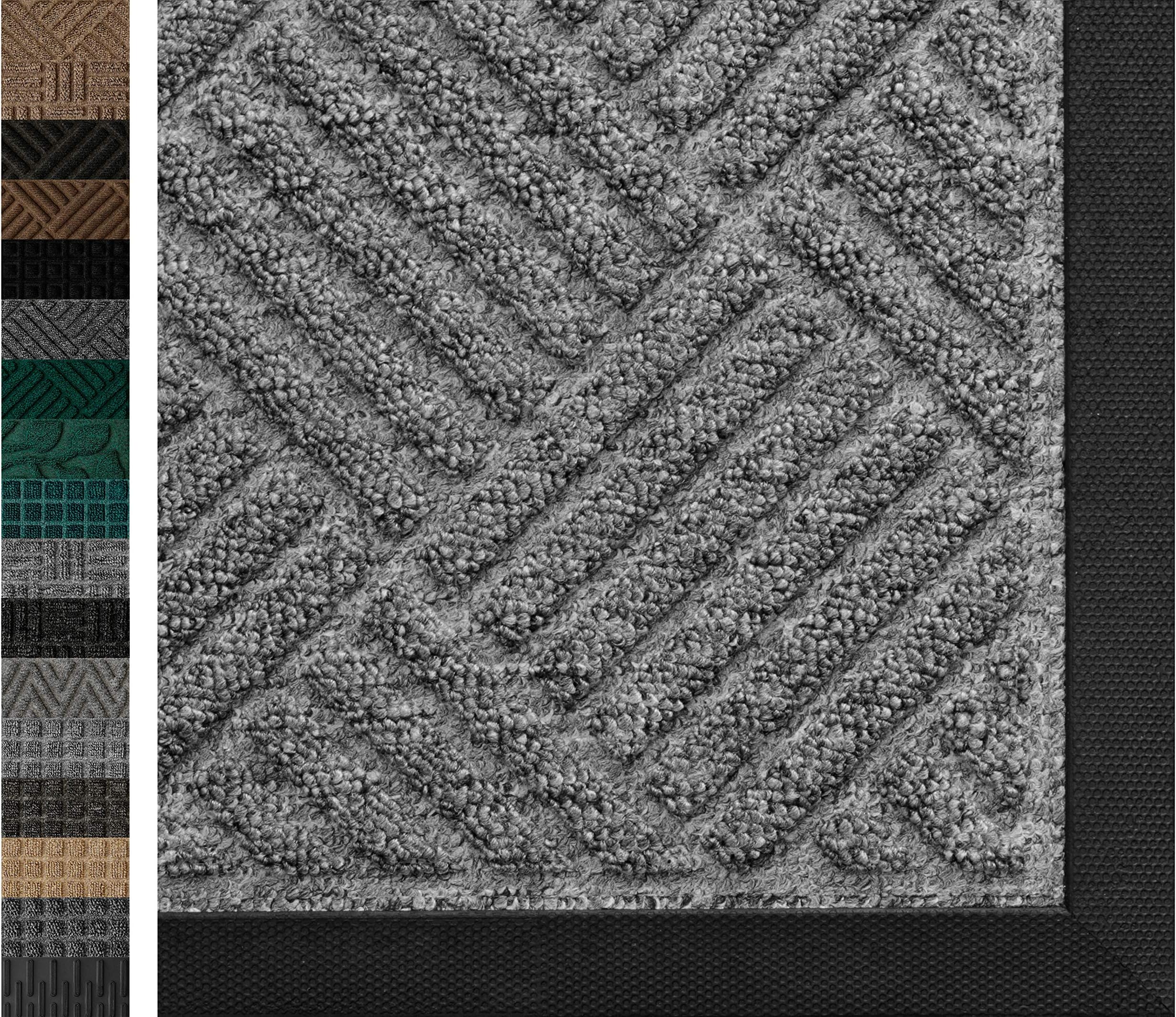 Durable Rubber Door Mat 29x17, Odorless, Non Slip Dirt Trapper, Heavy Duty, Patio, Entry, High Traffic Areas, Indoor, Outdoor, Waterproof, Easy Clean, Low-Profile Rug Mats Grey Opus