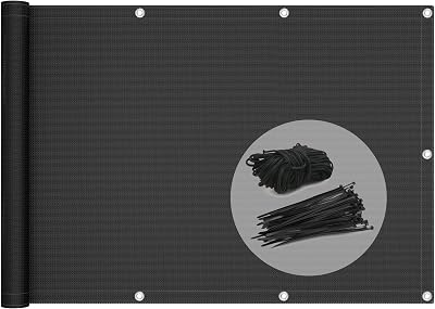 VOUNOT Balcony Privacy Screen 90x500cm HDPE Wind UV Weatherproof Black