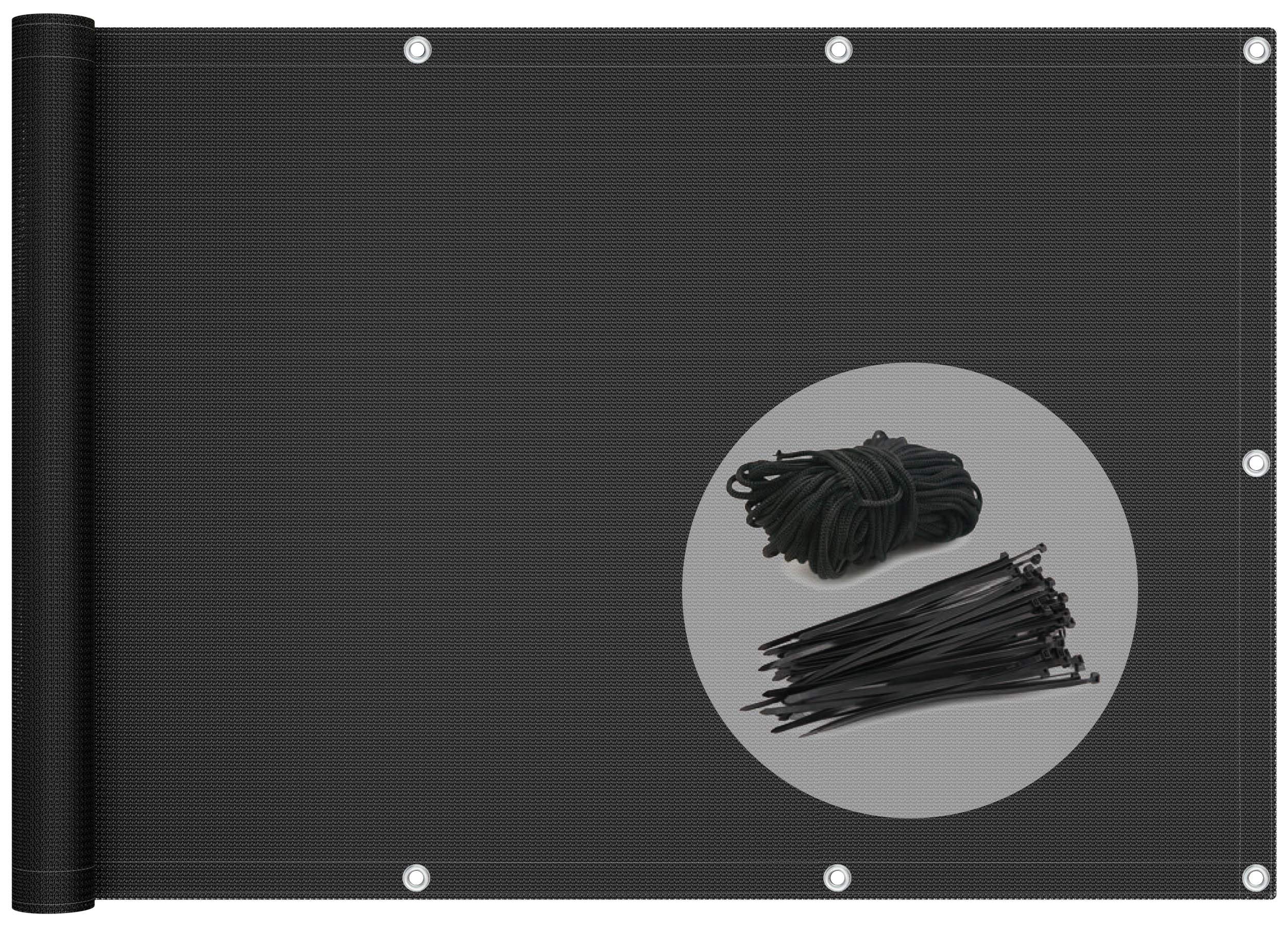 VOUNOT® Balcony Privacy Screen, 90x500cm, HDPE Balcony Cover, Wind and UV Protection, Weatherproof, Black