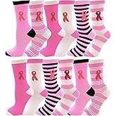 12 Pairs of Womens Breast Cancer Awareness Socks, Pink Ribbon Soft Sport Sock Bulk Pack