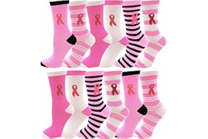 WINTERLACE 12 Pairs of Womens Breast Cancer Awareness Socks, Pink Ribbon Soft Sport Sock Bulk Pack