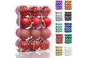 Lulu Home Christmas Ball Ornaments, 24 Ct Pre-Strung Xmas Tree Decorations, Holiday Hanging Balls Red 2.36"