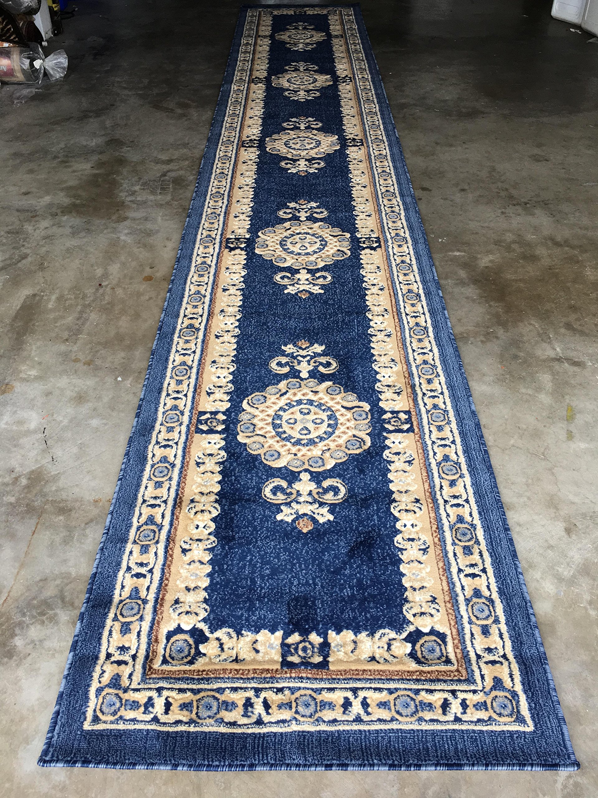 Traditional Long Persian Runner Area Rug Navy Blue Design 121 (32 Inch