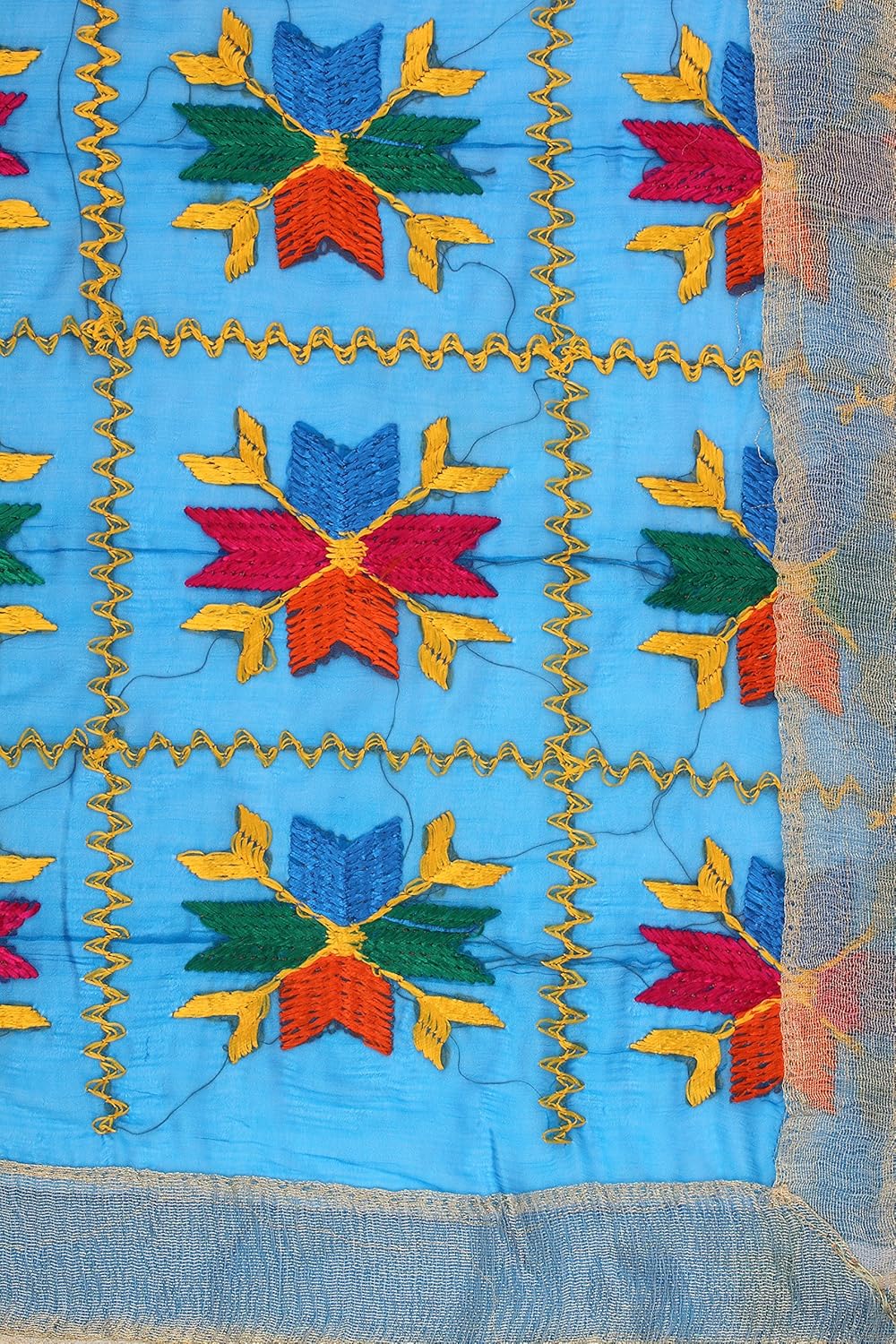 aksara women's chiffon phulkari embroidered dupatta (da619, blue, free size)