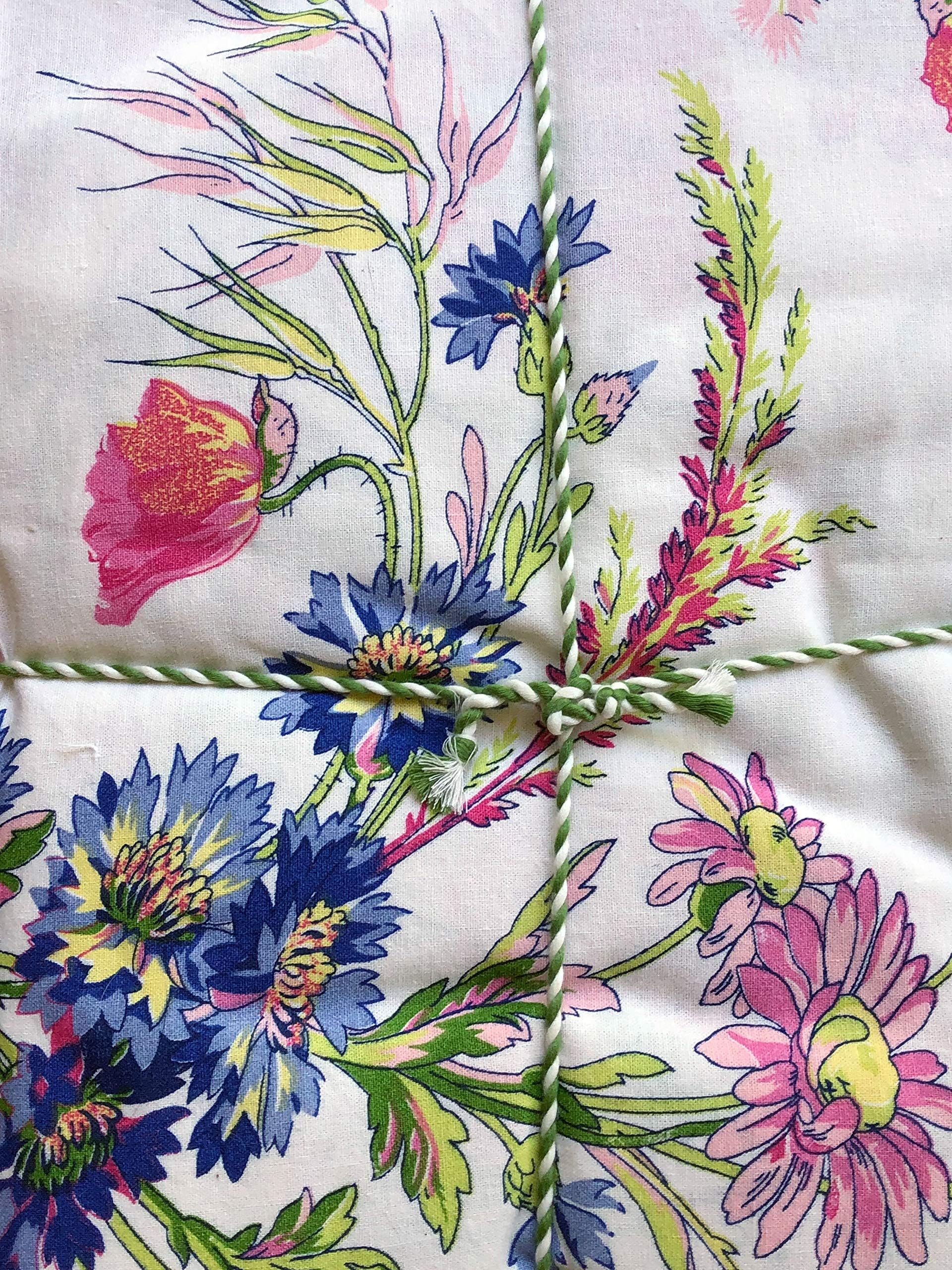 April Cornell Fabric Tablecloth Wildflower Bouquets in Shades of Pink Yellow Green Blue Purple on Cream with a Floral Border - 60 Inches by 104 Inches