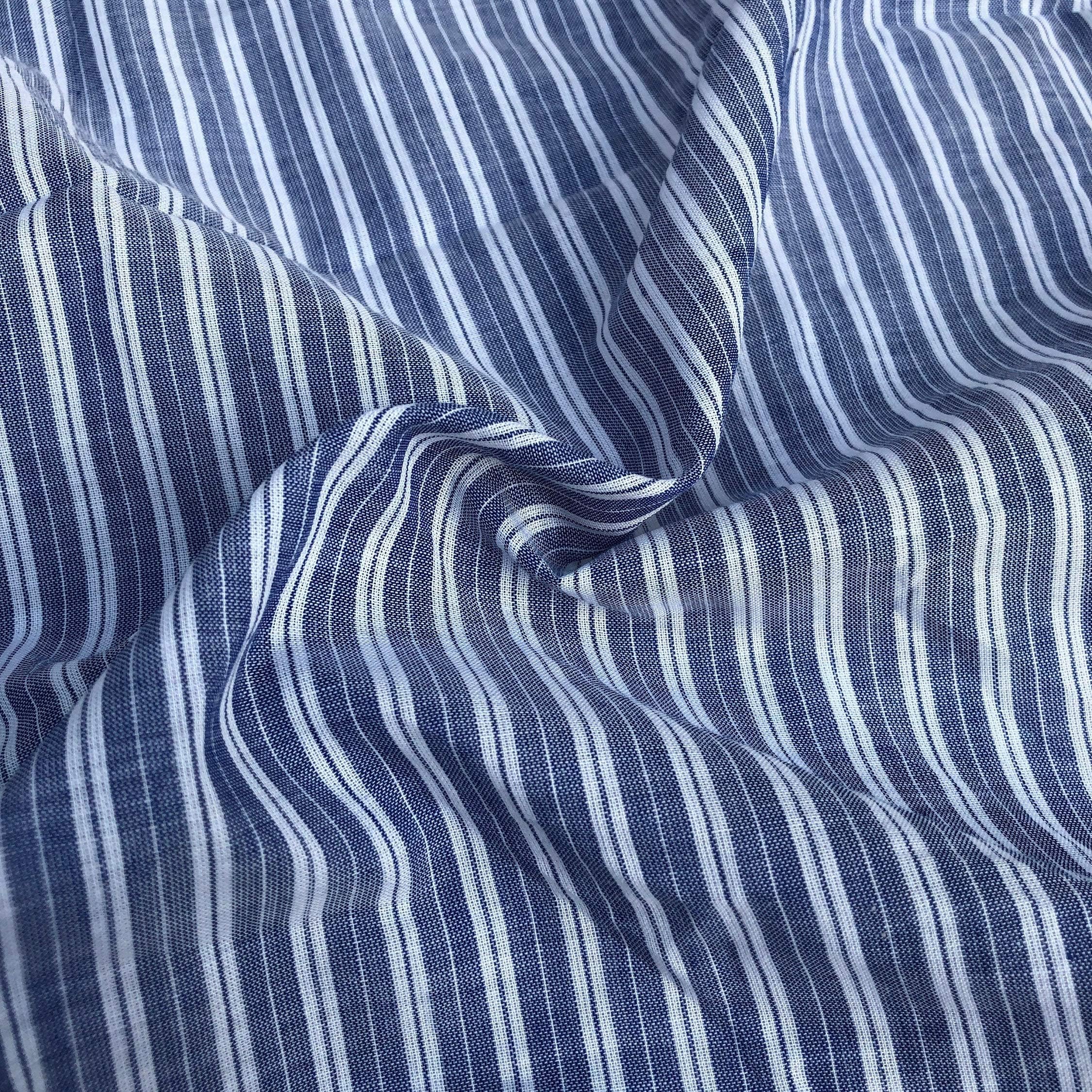 56" 100% Cotton Striped Yarn Dyed Blue & White Light Woven Fabric by The Yard