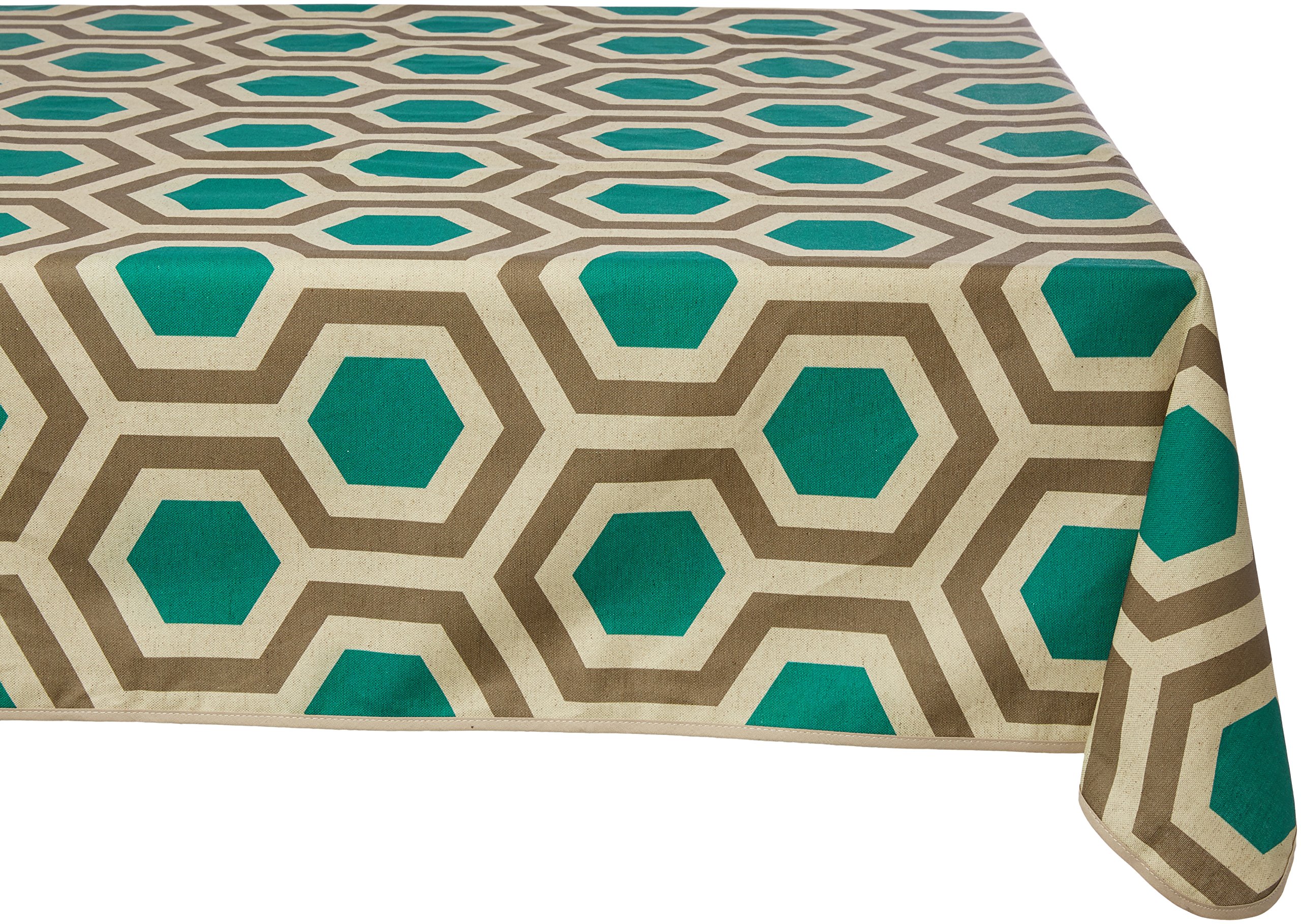 GIRONES Hexagon Teal & Walnut Tablecloth 140 x 250 cm