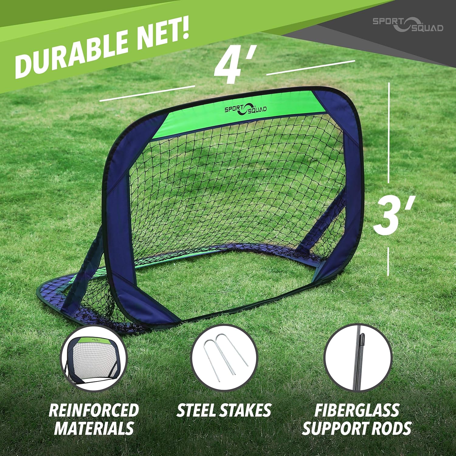Sport Squad Portable Soccer Goal Net Set - Set of Two 4' Pop Up Training Soccer Goals with Compact Carrying Case - Easy Assembly and Compact Storage - Great for Kids and Adults, Small (SSS1001) : Sports & Outdoors